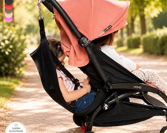 Seggiolino di supporto per passeggino | Seggiolino universale per passeggino | Amaca da viaggio | Fatto a mano | Nero