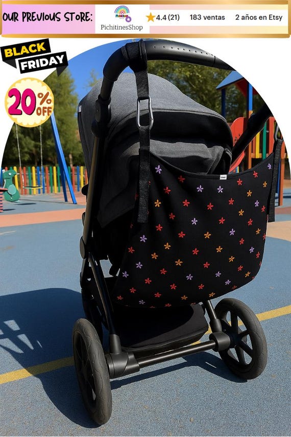 Stroller Support Seat | Hammock for Second Child | Handmade Universal Accessory | BLACK FLOWERS