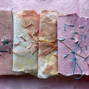 Set of 4 Naturally Dyed Paper Mini Notebooks | Handmade Coptic Journals, Rustic Texture