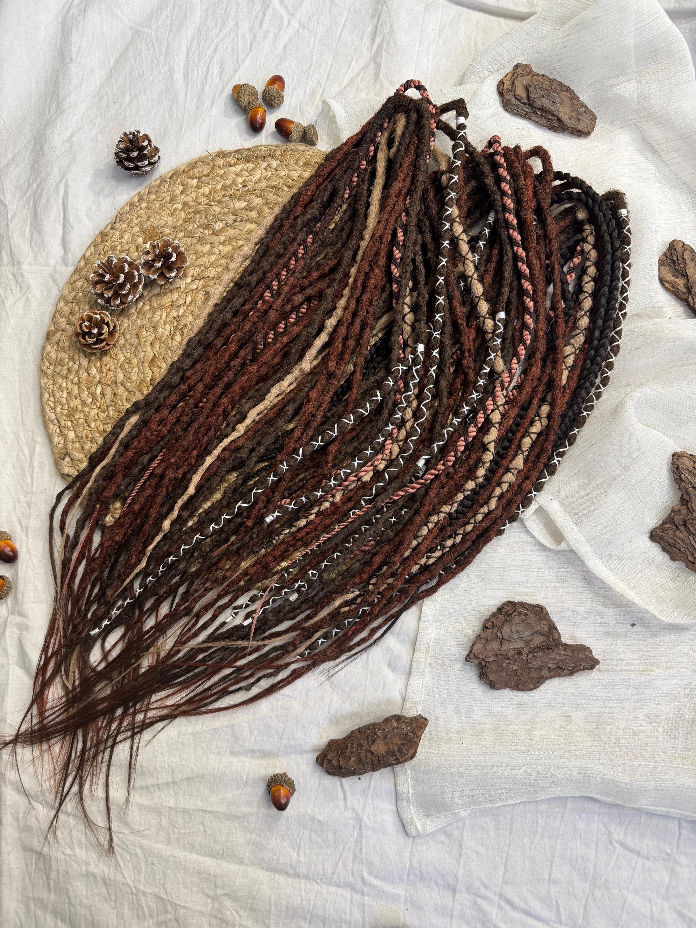 25 Burgundy Brown Dreads Dreadlock Hair Extensions Brown Burgundy Mix Dreadlocks | Double Ended DE Dreads  main image 2