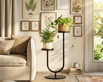 Modern Metal Plant Stand, 2 Tier Minimalist Plant Shelf, Indoor Home Decor