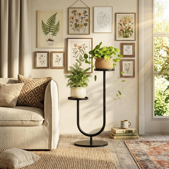 Modern Metal 2-Tier Plant Stand | Mid Century Indoor Outdoor Plant Shelf