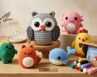 Beginner Crochet Kit: 6 Amigurumi Animal Projects, DIY Craft Set, Video Tutorials