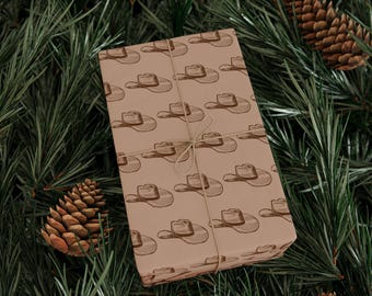 Cowboy Hat Luxury Gift Wrap Wrapping Paper Rolls - Western Farm and Ranch Theme, Design, Decor, Holiday, Birthday, Christmas
