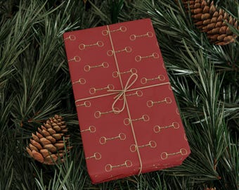 Luxury Equestrian Wrapping Papers, Red Horse Bit Ralph Lauren Theme, Gift Wrap Roll, Elegant Present Decor, Equine Lover Holiday Wrap