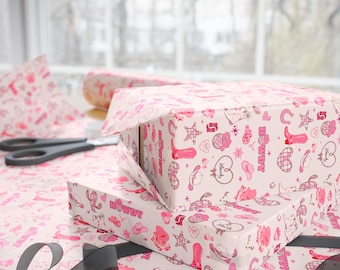 Pink Cowgirl Howdy Wrapping Paper | Luxury Cowgirl Western Gift Wrap