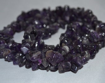 Beautiful Dark Amethyst Chip Necklace or beads, 32 inches, 6-8mm