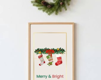 Weihnachtsstrümpfe Urlaub Home Dekor druckbare | Fröhlich & hell Druck | Sofort Download PDF
