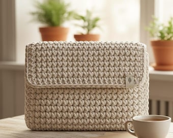 Chunky Crochet Laptop Sleeve Muster | Minimalistische Laptoptasche mit Klappe | Sofort Download PDF