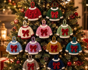 Häkelanleitung für einen Weihnachtspullover-Anhänger, Mini-Baumschmuck (PDF-Download)