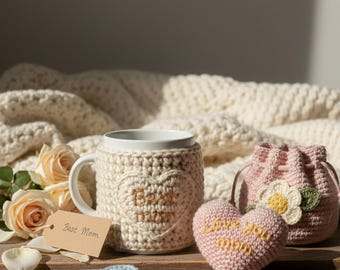 Patroon gehaakt Moederdagcadeauset | Beginnersmok Cosy, hart, etui (pdf)