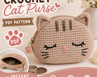 Schlafende Katze Geldbörse Häkelanleitung PDF | Kleines Katzen Täschchen Sofort Download