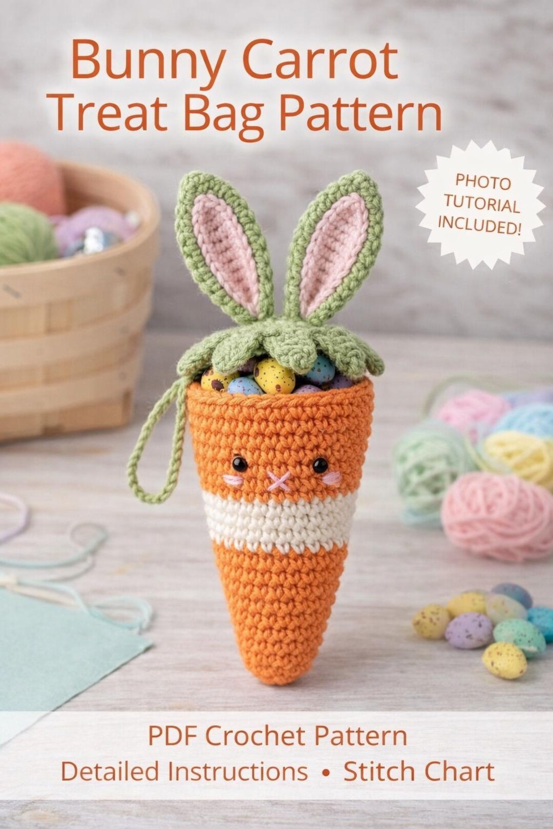 Crochet Bunny Carrot Treat Bag Pattern PDF | Easter Basket | Amigurumi ...