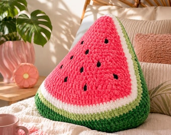 Jumbo Wassermelonen-Kissen häkeln PDF | Plüsch Sommer Obst Kissen | Sofort Download