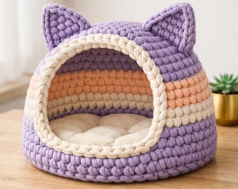 Crochet Cat Höhlenbett-Muster | Chunky Yarn Haustier Haus Anleitung (PDF Download)