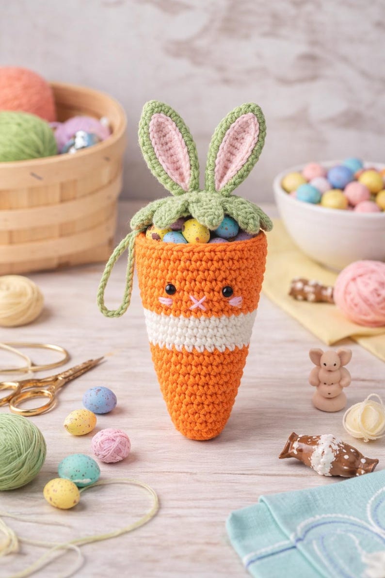 Crochet Bunny Carrot Treat Bag Pattern PDF | Easter Basket | Amigurumi ...