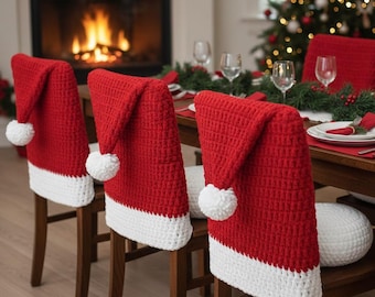 Häkeln Weihnachtsmütze Stuhl Cover Muster | Weihnachten Stuhlrückenabdeckung | Sofortiger Download Pdf