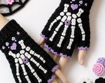 Skelett Handschuhe Häkelanleitung | Gothic Florale Handstulpen (PDF Download)