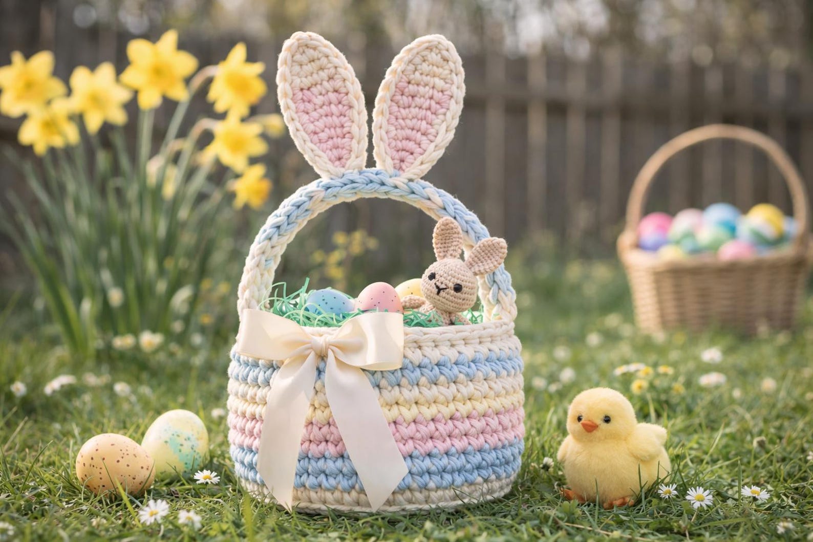 Crochet Bunny Easter Basket Pattern | Spring Decor, Kids Egg Basket ...