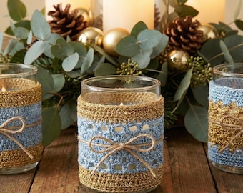 Gehäkelter Kerzenhalter Wrap Muster-Einmachglas gemütlich-rustikal Weihnachten Tischdekor | SOFORTIGER DOWNLOAD PDF