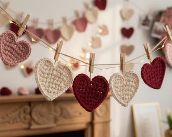 Kit de patrón de guirnalda de corazones de crochet / Tutorial en PDF para decoración de San Valentín / Descarga instantánea en PDF