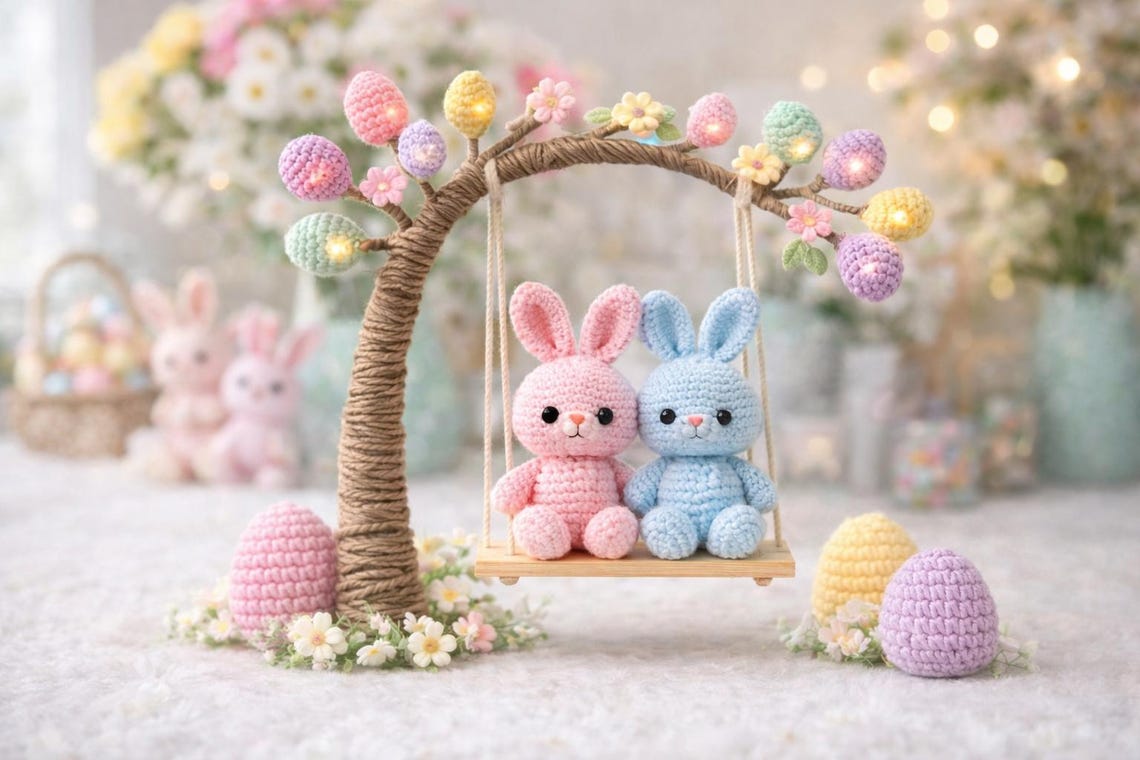 Crochet Bunny Swing Amigurumi Pattern | Easter Spring Decor (PDF ...