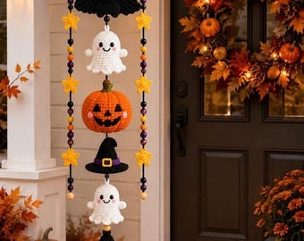 Häkelanleitung für ein Halloween-Windspiel, Fledermaus-Geist-Kürbis-Mobile (PDF-Download)