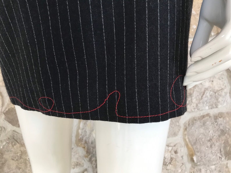 Vintage 1980s 1990s Moschino Cheap and Chic Pinstripe Skirt with Red Heart Stitching image 8