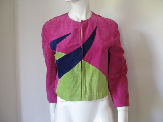 Vintage Giorgio Armani Pink Chartreuse and Navy B… - image 2