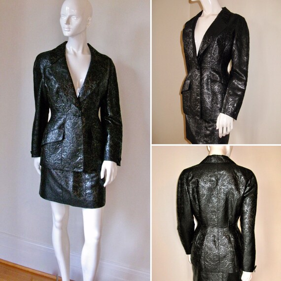 Vintage 1980s Thierry Mugler Black Floral Mini Ski