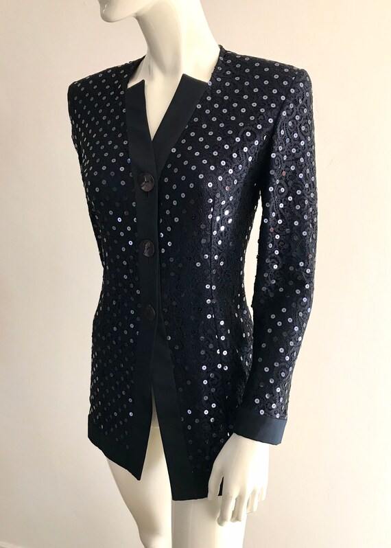ジャケット GIORGIO ARMANI Jersey blazer with all-over sequins Gorgeous Vintage 1990s Giorgio Armani Le Collezioni Lace and