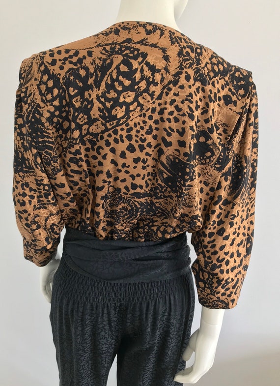 Vintage 1980s Nora Noh Silk Jumpsuit with Wild Ca… - image 9