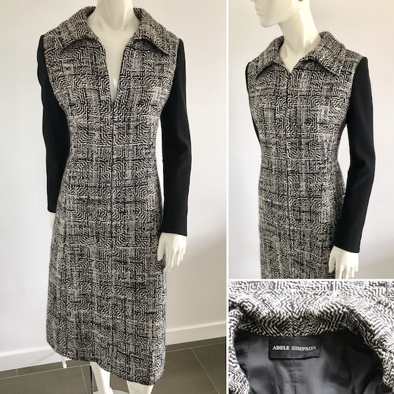 Vintage 1960s Adele Simpson Zip Front Black and W… - image 1