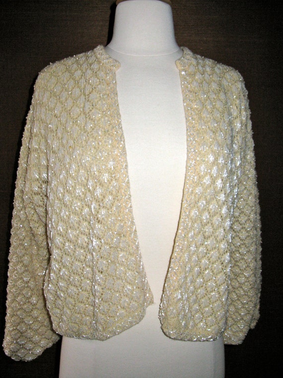 Vintage 1960s Marshall Field Winter White Beaded … - image 2