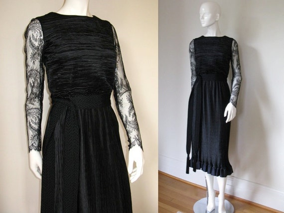 Elegant Vintage Oscar de la Renta Black Silk Dres… - image 1