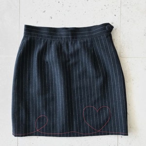 Vintage 1980s 1990s Moschino Cheap and Chic Pinstripe Skirt with Red Heart Stitching image 2