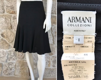 Vintage 1990s Armani Collezioni Black Skirt with Flounce Hem