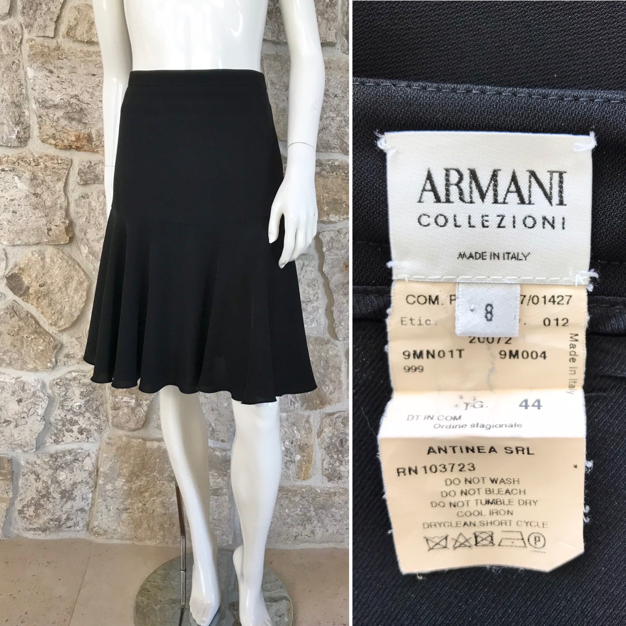 Vintage 1990s Armani Collezioni Black Skirt With Flounce Hem Vintage 1990s Armani Collezioni Black Skirt With Flounce Hem