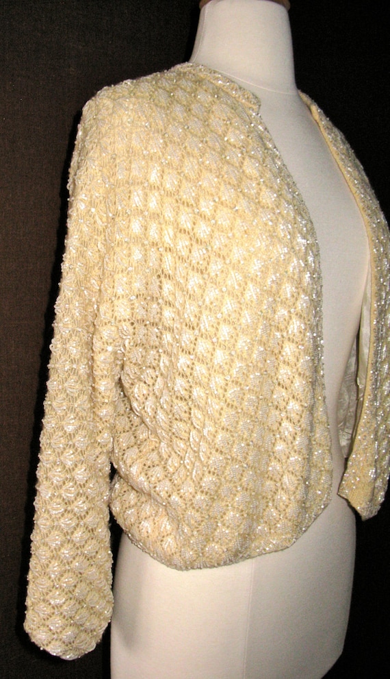 Vintage 1960s Marshall Field Winter White Beaded … - image 3