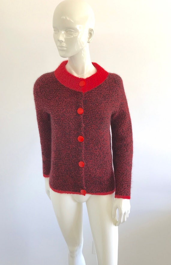 Vintage 1950s 1960s Jane Irwill Red and Black Moh… - image 3