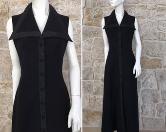 Vintage 1960s 1970s Black Tuxedo Style Evening Gown