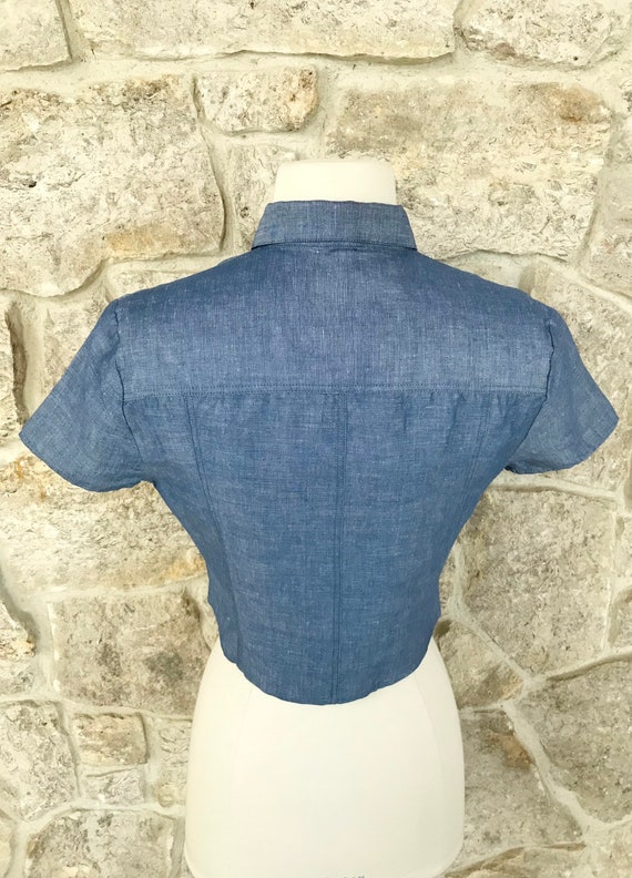 Vintage 1970s Cacharel Short Sleeve Crop Blouse w… - image 10