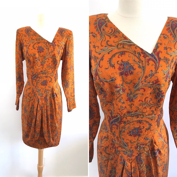 Beautiful Vintage 1990s Paisley Dress with Asymme… - image 1