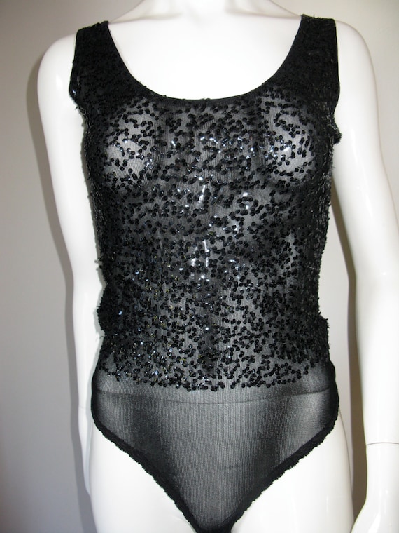 Vintage 1990s Donna Karan Black Sequin Stretchy M… - image 2