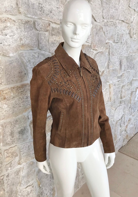 Vintage 1990s Cripple Creek Brown Suede Jacket wi… - image 2