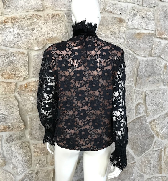 Elegant Vintage 1970s 1980s Black Lace High Neck … - image 9