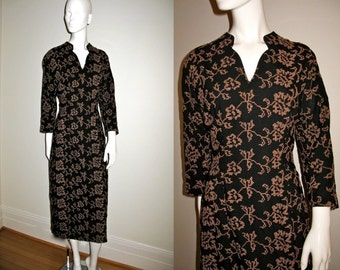 Vintage 1940s 1950s Parnes Feinstein Embroidered Wiggle Cocktail Dress Bust 40