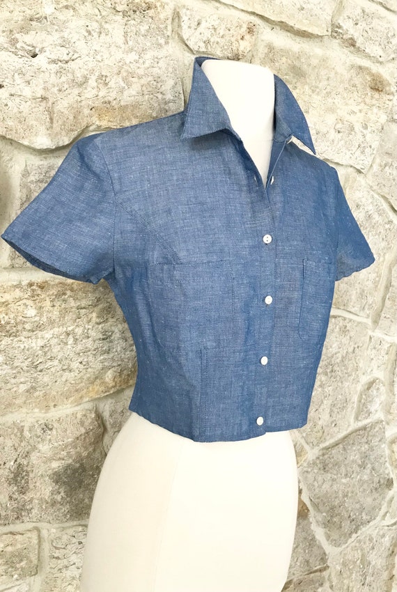 Vintage 1970s Cacharel Short Sleeve Crop Blouse w… - image 8