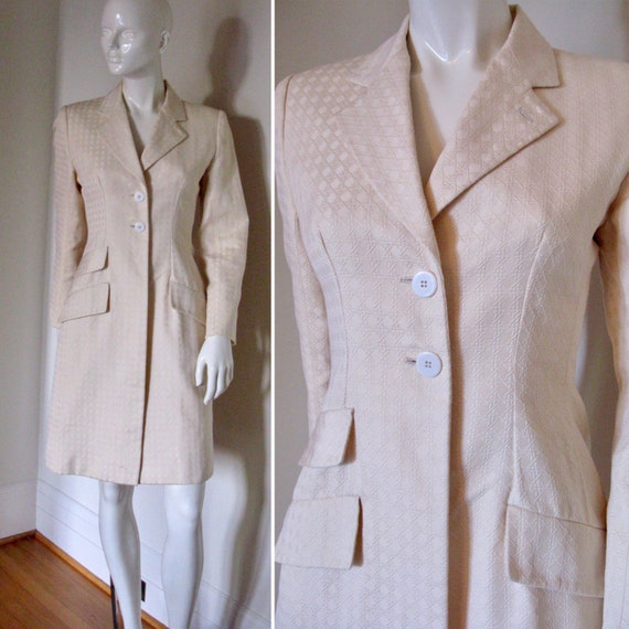 Vintage Bill Blass Designer Ivory Woven Textured … - image 1