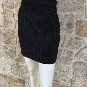 Vintage 1980s 1990s Moschino Cheap and Chic Pinstripe Skirt with Red Heart Stitching image 4